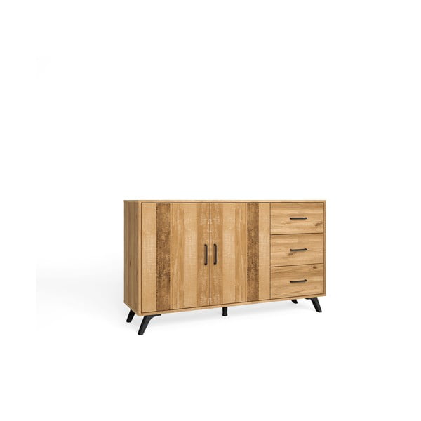 Cassettiera bassa in rovere decorato in colore naturale 136x81 cm Nordic - Marckeric-image-2