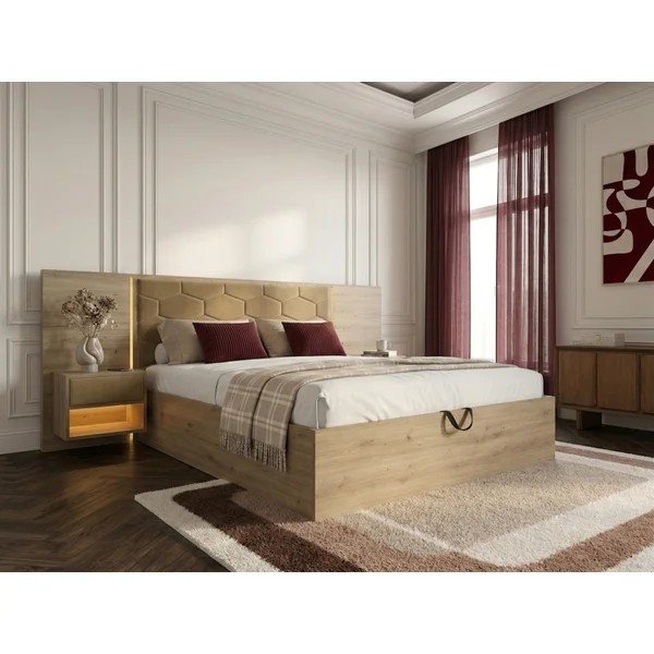 Letto matrimoniale imbottito/in truciolato verde con contenitore con rete inclusa 180x200 cm Palmeraie – Bobochic Paris-image-3