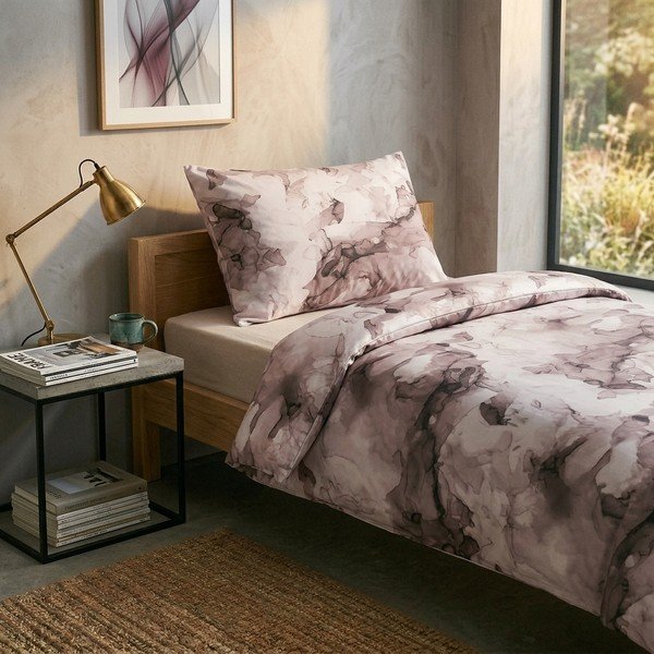 Set copripiumino e federa marrone in raso di cotone per letto singolo 140x200 cm Deluxe Minerals – My House-image-1