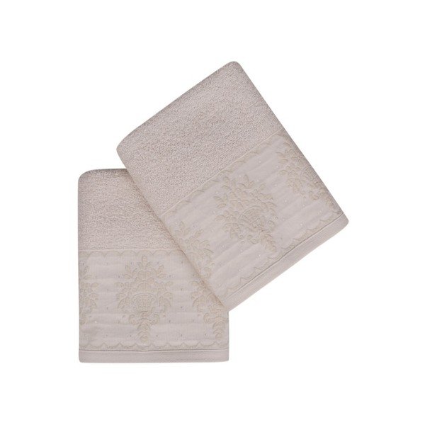 Set di due asciugamani vittoriani beige, 90 x 50 cm - Soft Kiss-image-2
