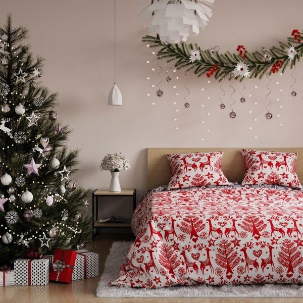 Biancheria da letto in flanella con motivo natalizio per letto matrimoniale Rudolph, 200 x 220 cm - AmeliaHome-image-1