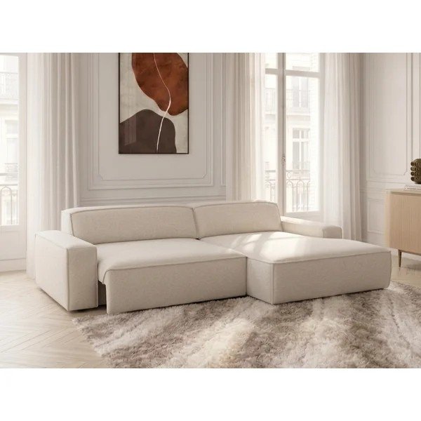 Divano angolare beige allungabile/con movimento relax elettrico (con penisola a destra) Abel – Bobochic Paris-image-2
