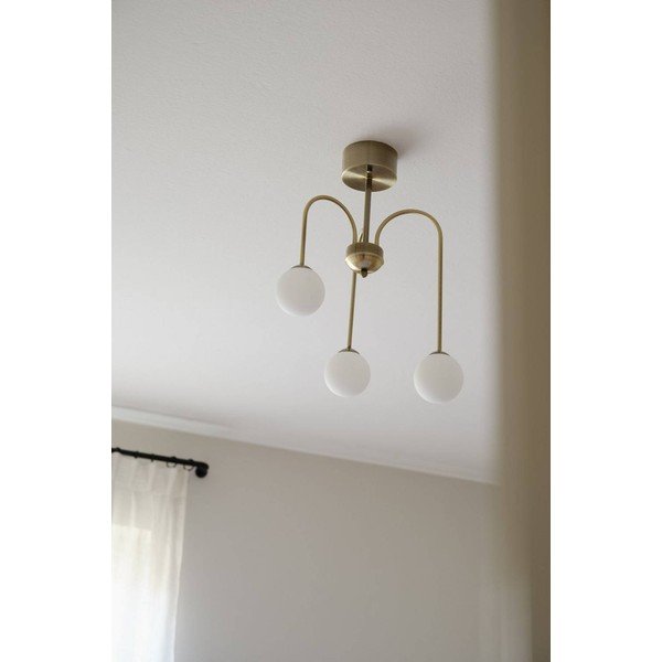 Plafoniera bianca/color ottone in vetro opale con intensità regolabile ø 42 cm Marne – Jotex-image-2