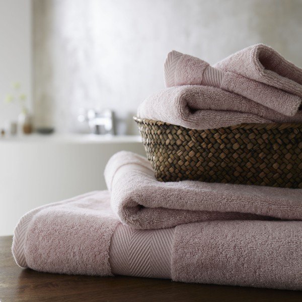 Asciugamano in cotone rosa chiaro con seta 50x90 cm - Bianca-image-1