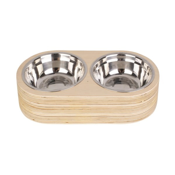 Set di 2 ciotole in metallo con base in legno chiaro Pet, larghezza 18 cm Dinner Time - PT LIVING