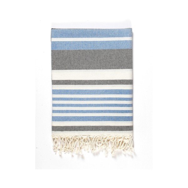 Modro-šedá osuška s příměsí bavlny Kate Louise Cotton Collection Line Blue Grey, 100 x 180 cm-image-3