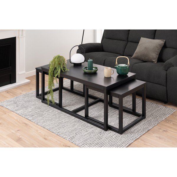 Set di tavolini da salotto neri con piano effetto rovere 3 pz 60x120 cm Cornus - Actona-image-1