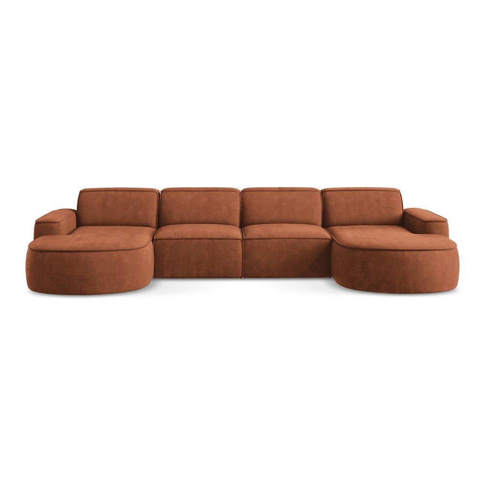 Divano angolare color terracotta (a U) con rivestimento in ciniglia Omao – Makamii | Divani ad angolo