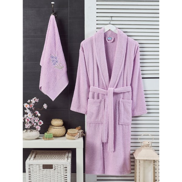 Set con accappatoio e asciugamano rosa chiaro in cotone S e M – Mila Home
