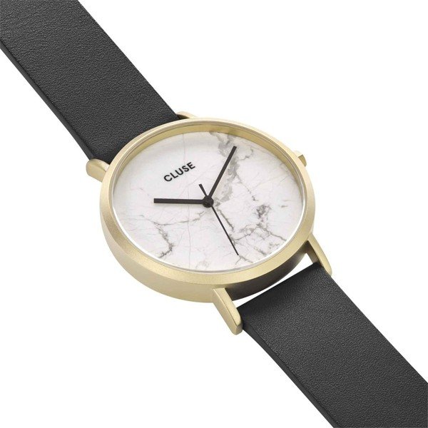 Orologio da donna con cinturino in pelle nera e quadrante in marmo bianco La Roche Star - Cluse-image-1