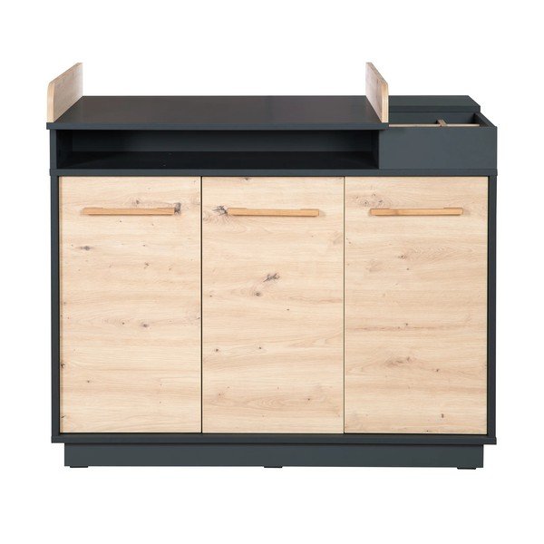 Cassettiera bassa per bambini in rovere con fasciatoio in colore antracite-naturale 118x103 cm Lenn - Roba-image-2