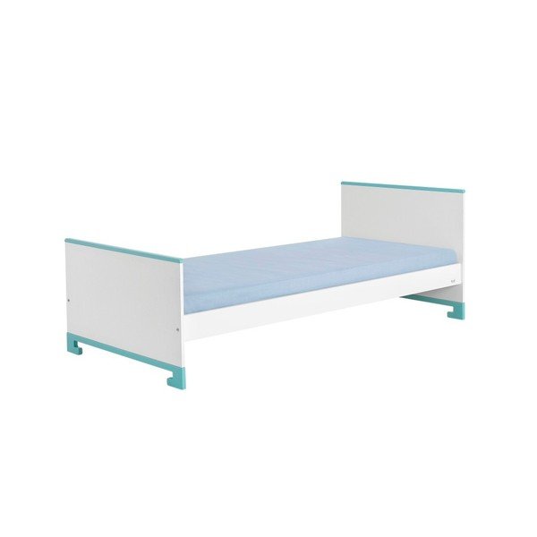 Letto singolo in pino massiccio bianco con dettagli turchesi ToTo, 200 x 90 cm - Pinio