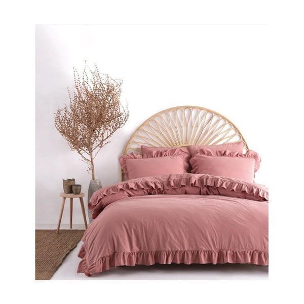 Set copripiumino e federa rosa in cotone renforcé per letto singolo 140x200 cm Ruffle Striped – Mila Home Luxury-image-2