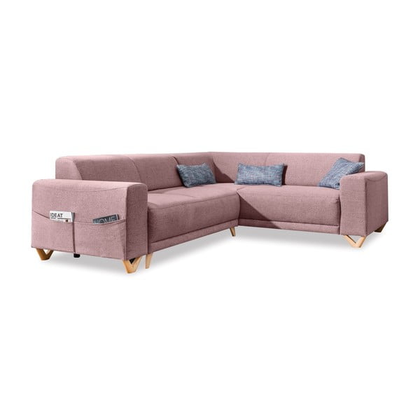 Divano angolare rosa allungabile e con contenitore (con penisola a destra/a L) Classy Sophie – Miuform