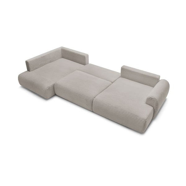 Divano angolare grigio chiaro/beige allungabile/con contenitore (con penisola a sinistra/a U) con rivestimento in velluto a coste Lucien – Bobochic Paris-image-4