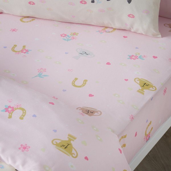 Lenzuolo con angoli per bambini rosa per letto singolo 90x190 cm Happy Horses – Catherine Lansfield-image-1