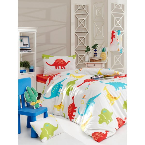 Set copripiumino e federa da bambini bianco per letto singolo 140x200 cm Dinazorus – Mijolnir-image-1