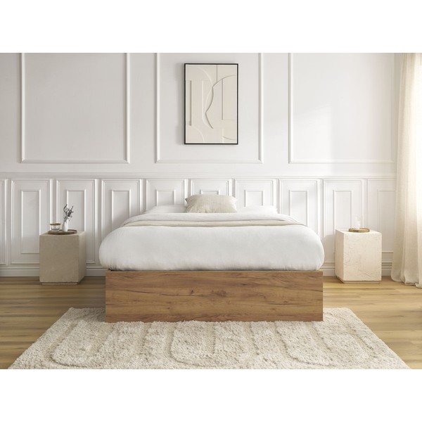 Letto matrimoniale marrone con effetto betulla in truciolato con contenitore/senza testiera con rete inclusa 140x190 cm Mara – Bobochic Paris-image-4