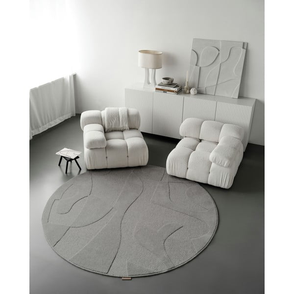 Tappeto rotondo in lana grigia ø 133 cm Morphic Botanica - Agnella-image-2