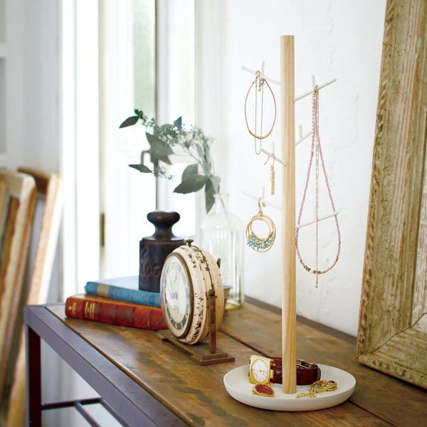 Portagioie bianco con dettaglio in faggio Branch Tosca - YAMAZAKI-image-1