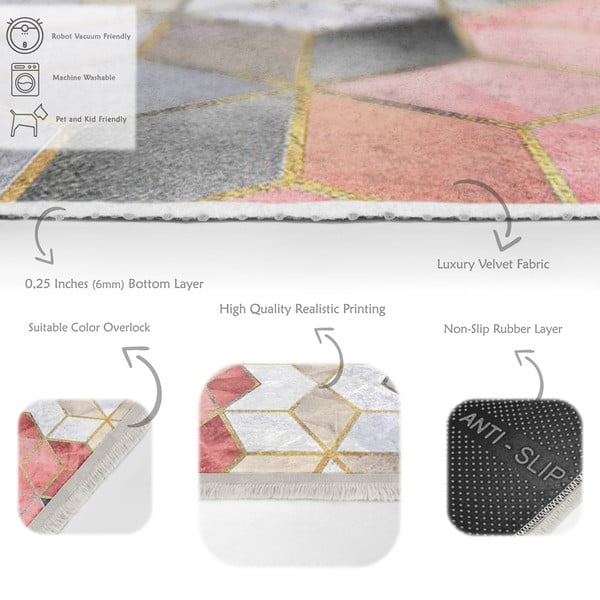 Tappeto lavabile grigio e rosa 120x180 cm Optic - Mila Home-image-4