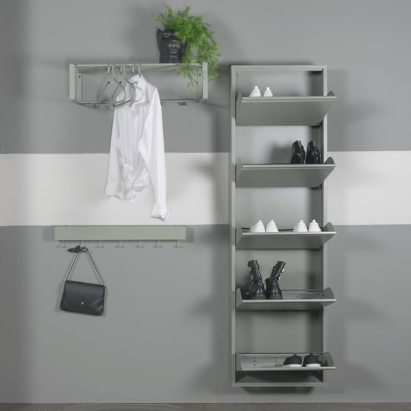 Scarpiera verde polveroso in metallo con ante ribaltabili 50x169x15 cm Billy – Spinder Design-image-1