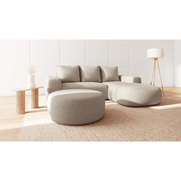 Sgabello in tessuto bouclé beige Feiro - MESONICA-image-1