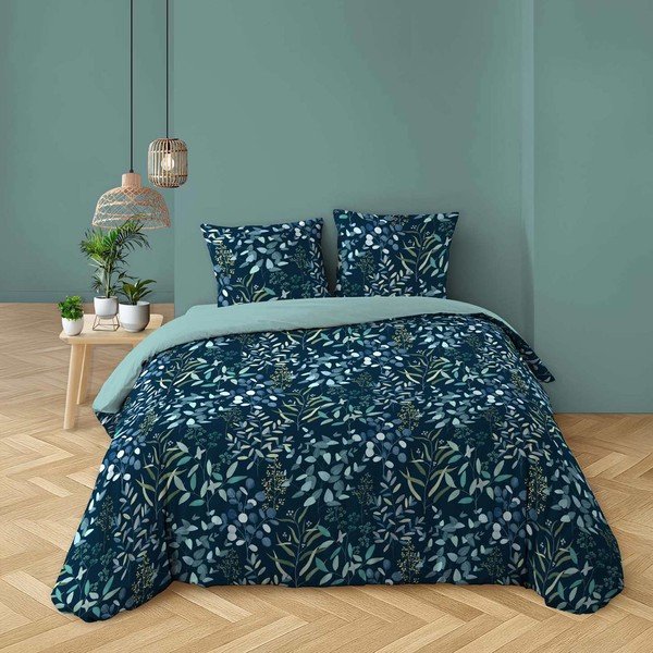 Set copripiumino e federa blu in cotone per letto matrimoniale 3 pezzi 200x200 cm Stacy – douceur d'intérieur-image-1