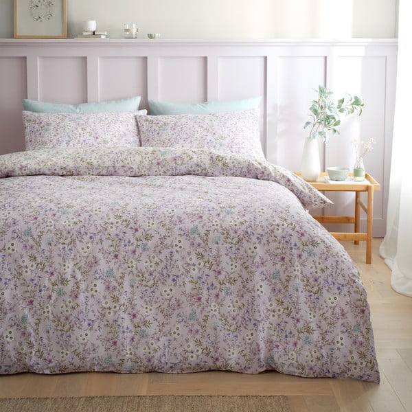 Biancheria da letto lavanda/beige in cotone per letto singolo 135x200 cm Ditsy Floral – Bianca-image-2