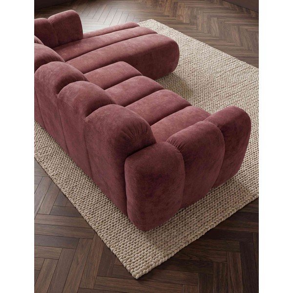 Divano angolare rosso allungabile (con penisola a destra) con rivestimento in ciniglia Michell – Miuform-image-4
