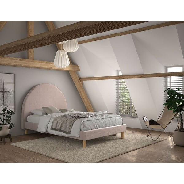 Letto singolo imbottito rosa con griglia 140x200 cm MOON - Vipack-image-3