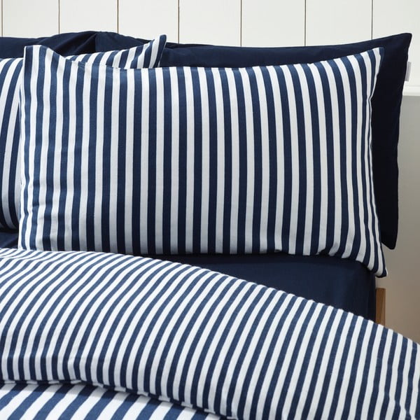Set copripiumino e federa blu scuro in flanella per letto singolo 135x200 cm Stripe – Catherine Lansfield-image-3