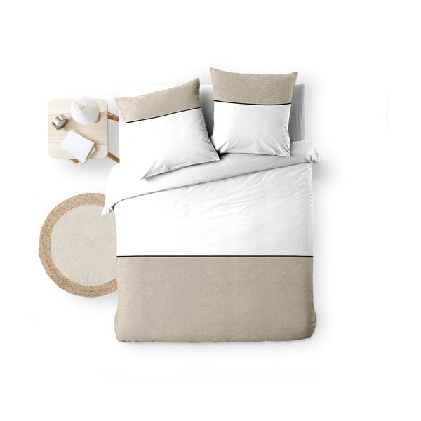 Set copripiumino e federa bianco/beige in cotone per letto matrimoniale ed esteso 240x220 cm Gabrielle – douceur d'intérieur-image-4