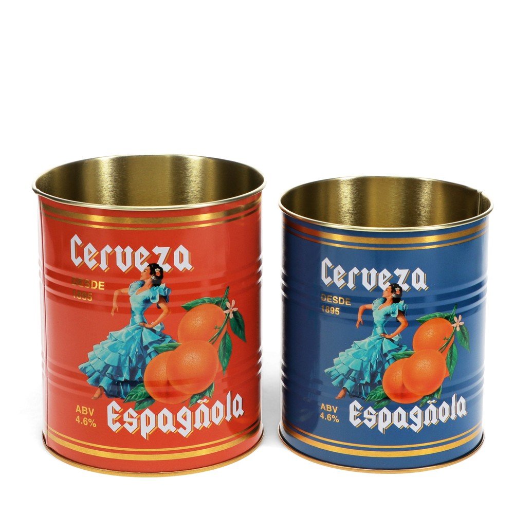 Scatole in set decorative in stagno 2 pz ø 11x13 cm Cerveza Española – Rex London | Scatole
