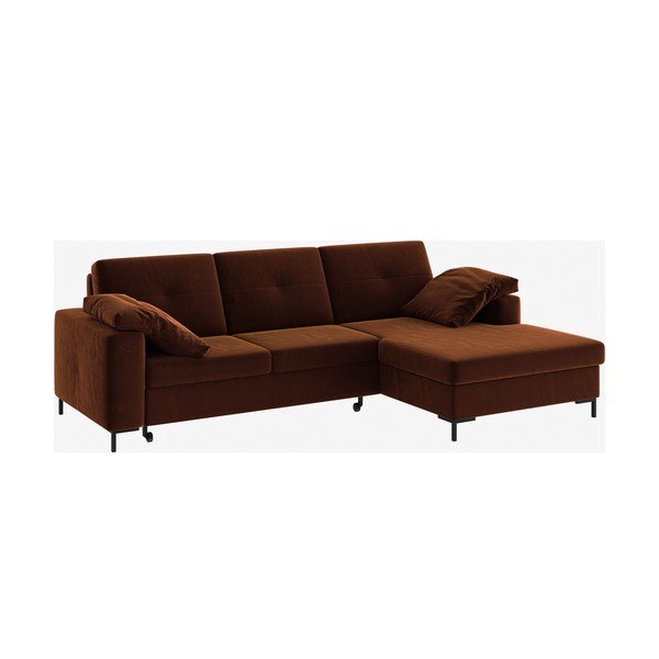 Divano letto angolare in velluto arancione scuro, angolo destro Moor - Ghado-image-2