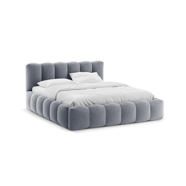 Letto matrimoniale imbottito grigio con contenitore con rete inclusa 140x200 cm Lupine – Micadoni 