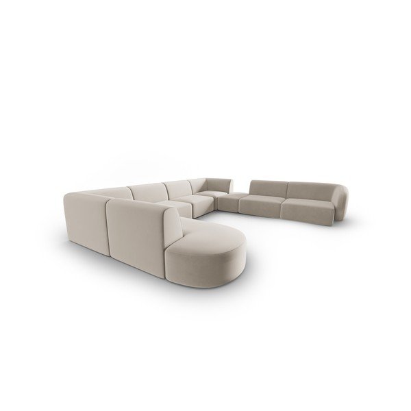 Divano angolare beige (con penisola a destra/a U) con rivestimento in velluto Paolo – Milo Casa-image-2