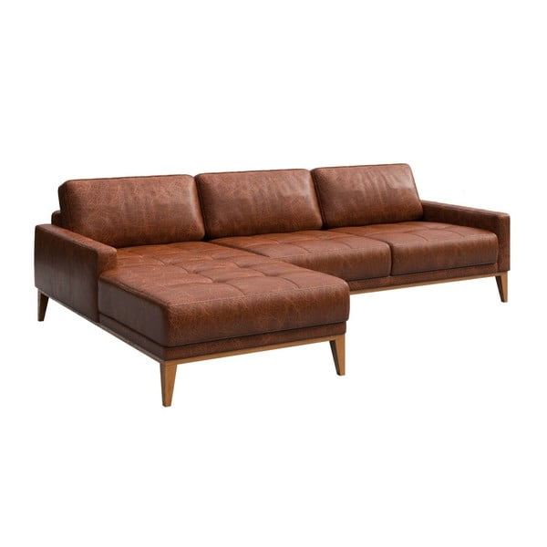 Divano angolare in pelle rosso-marrone con inserti, angolo sinistro Musso - MESONICA-image-2
