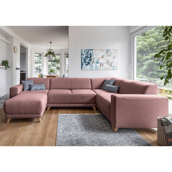 Divano angolare rosa allungabile e con contenitore (penisola a destra/a U) Classy Sophie – Miuform-image-1