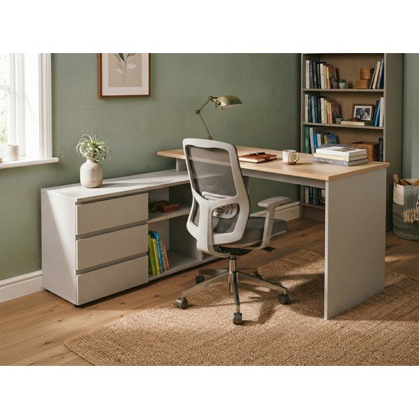 Scrivania angolare con piano effetto rovere 145x146 cm Lissabon – Germania-image-1