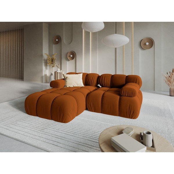 Divano angolare componibile color terracotta (con penisola a sinistra/con chaise lounge) con rivestimento in velluto – Micadoni -image-1