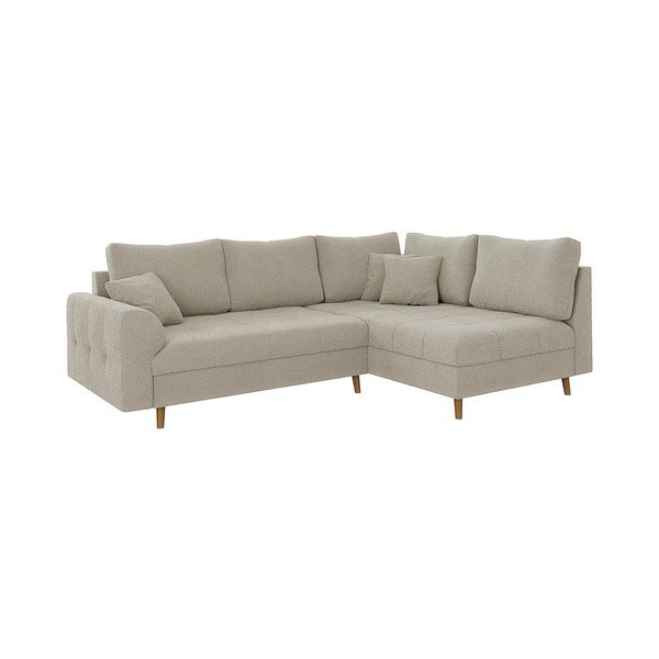 Divano angolare beige (con penisola a destra/a L) con rivestimento in bouclé Ariella – Ropez