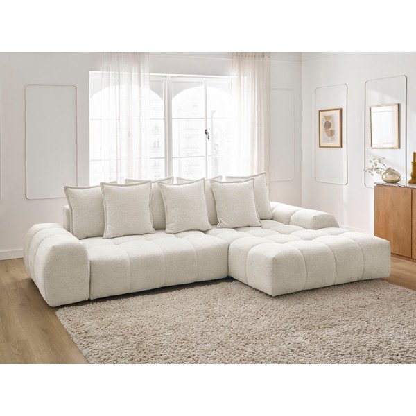 Divano angolare bianco allungabile e con contenitore (penisola a destra/chaise lounge) con rivestimento in ciniglia Everest – Bobochic Paris-image-1