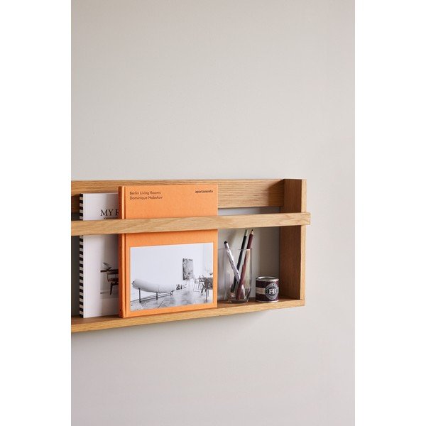 Mensola di colore naturale in rovere massiccio con ripiani multipli/con ripiano per foto 110 cm Display – Hübsch-image-1