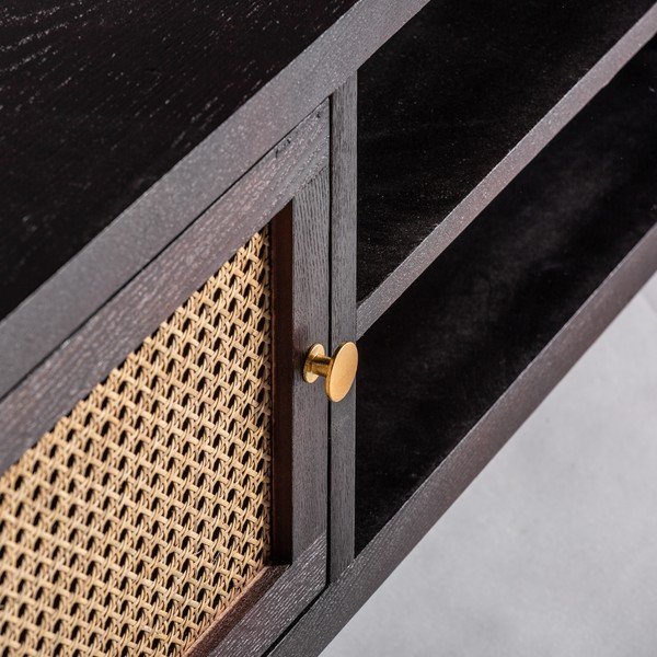 Tavolo TV in legno di abete di colore nero-naturale 150x50 cm Kenia - Burkina-image-3