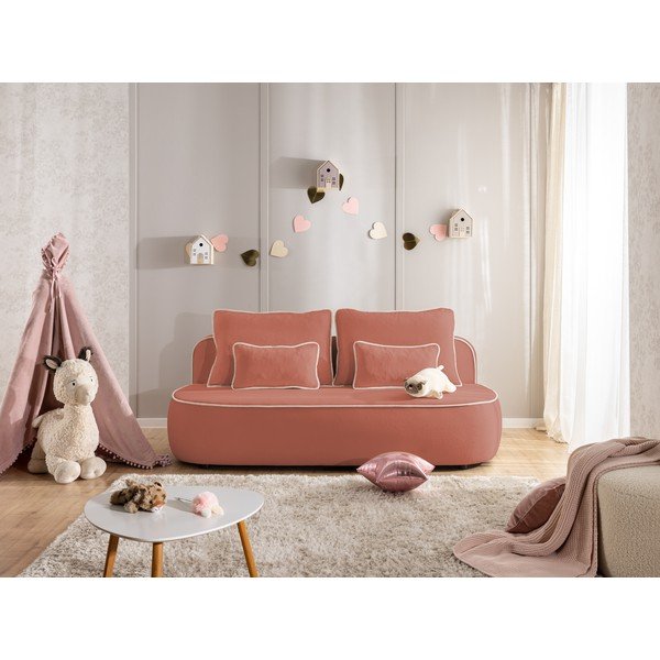Divano per bambini rosa/grigio chiaro allungabile/con contenitore con rivestimento in velluto 210 cm Saga – Ropez-image-3
