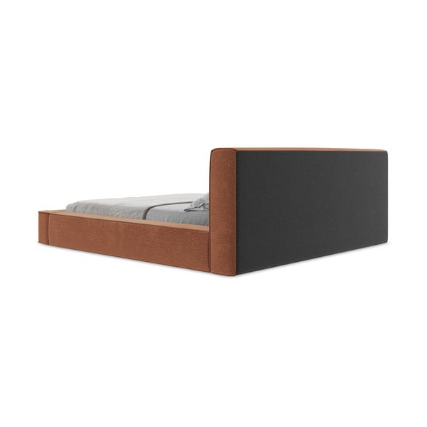 Letto matrimoniale imbottito color terracotta con contenitore e rete inclusi 140x200 cm Noho – Makamii-image-2