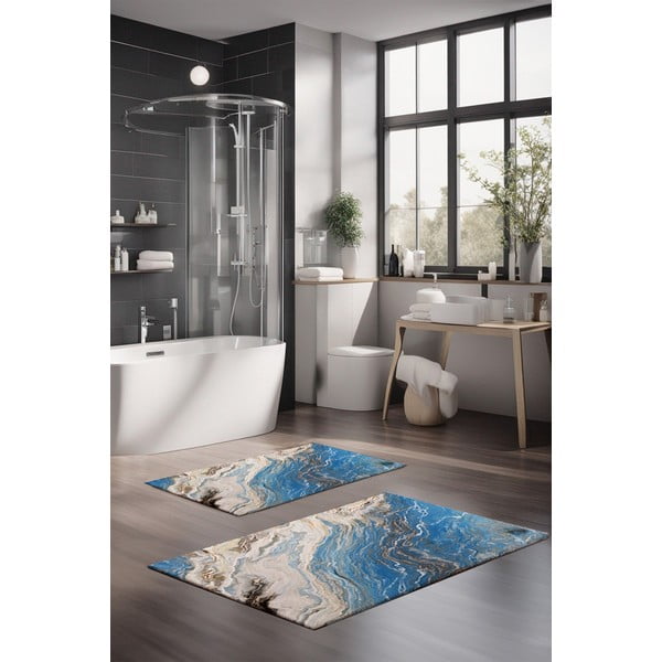 Set di tappetini per il bagno blu 2 pz 60x100 cm – Foutastic-image-1
