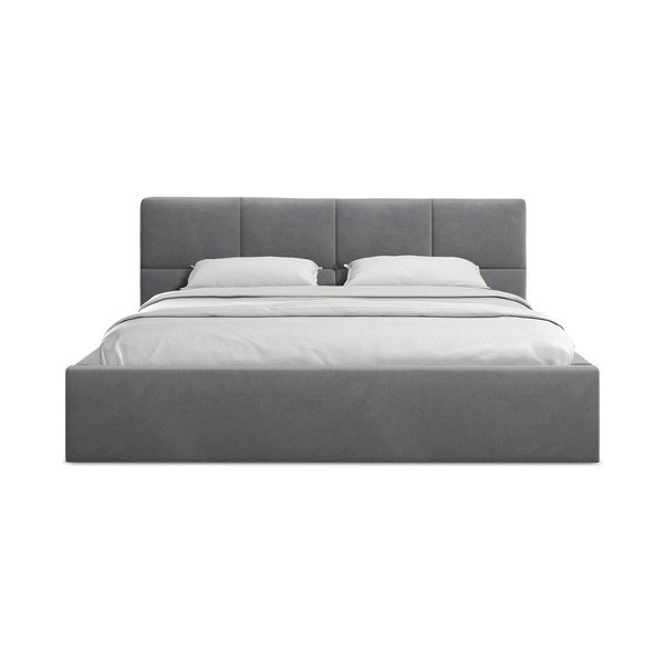 Letto matrimoniale imbottito grigio scuro in velluto con contenitore con rete inclusa 140x200 cm Hiko – Makamii-image-3