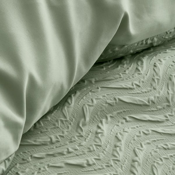 Set copripiumino e federa verde in crêpe per letto matrimoniale e per letto esteso 230x220 cm Heatset Wave – Catherine Lansfield-image-3
